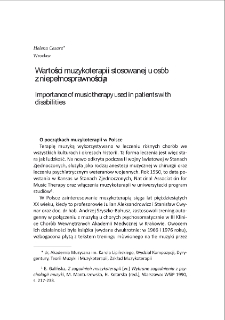 Wartości muzykoterapii stosowanej u os&oacute;b z niepełnosprawnością = Importance of music therapy used in patients with disabilities