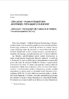 "Genius Loci - muzeum biograficzne Jana Matejki, r&oacute;żne aspekty działalności" = "Genius Loci - the biographical museum of Jan Matejko, the various aspects of activity"