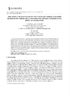 The effect of slip velocity on unsteady peristalsis MHD blood flow through a constricted artery experiencing body acceleration