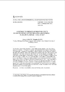 A Method to Reduce Air Heating Costs in Winter Period in The Kr&oacute;lowa Luiza Mining Museum in Zabrze - Case Study