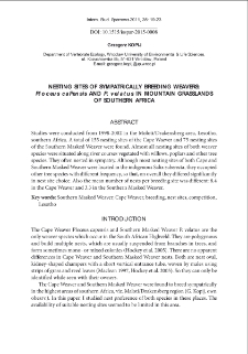 Nesting sites of sympatrically breeding weavers: "Ploceus capensis" and "P. velatus" in mountain grasslands of southern Africa