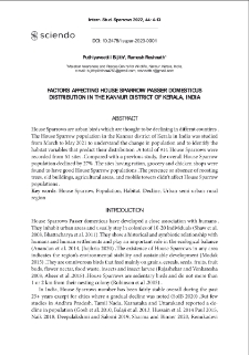 Factors affecting House Sparrow "Passer domesticus" distribution in the Kannur district of Kerala, India