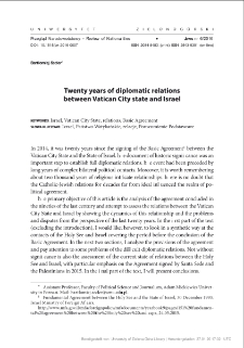 Twenty years of diplomatic relations between Vatican City state and Israel = Dwadzieścia lat stosunk&oacute;w dyplomatycznych pomiędzy Państwem Watykańskim a Izraelem