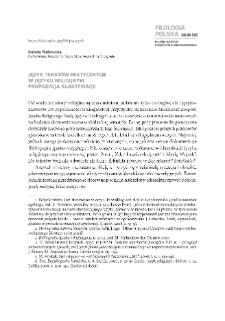Język tekst&oacute;w mistycznych w języku religijnym. Propozycja klasyfikacji = The language of mystical texts as a part of the religious language. Proposal for a classification