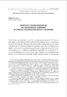 Wartości transcendentne we wsp&oacute;lnocie zakonnej w świetle XVI-wiecznej reguły klarysek = Transcendent values in a religious community in the light of the 16th-century monastic rule of the Poor Clares