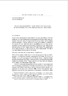 Trust measurement: comparative analysis of experimental and sociological methods = Mierzenie poziomu zaufania: analizy por&oacute;wnawcze metod eksperymentalnych i socjologicznych