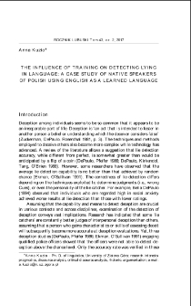 The influence of training on detecting lying in language: a case study of native speakers of Polish using english as a learned language = Wpływ treningu na wykrywanie kłamstwa w języku: Studium przypadku natywnych m&oacute;wc&oacute;w języka polskiego posługujących się językiem angielskim jako językiem nabytym