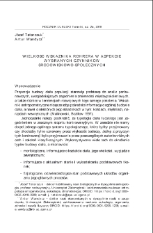 Wielkość wskaźnika Rohrera w aspekcie wybranych czynnik&oacute;w środowiskowo-społecznych = The size of Rohrer`s index in relation to selected environmental and social factors