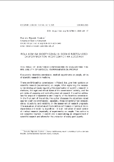 Rola Komisji Bioetycznej w ocenie rzetelności eksperyment&oacute;w medycznych na ludziach = The role of bioethics commissions in evaluating the reliability of medical experiments on people