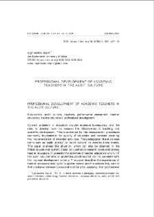 Professional development of academic teachers in the audit culture = Rozw&oacute;j zawodowy nauczycieli akademickich w kulturze audytu