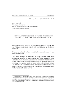 Kontradyktoryczność sytuacji zawodowej adiunktek i adiunkt&oacute;w w uniwersytecie = Contradictory nature of the professional situation of female and male assistant professors at the university