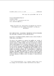 Non-contextual teaching of sensitive topics focusing on cultural diversity in Polish schools = Bezkontekstowe nauczanie temat&oacute;w drażliwych z uwzględnieniem r&oacute;żnorodności kulturowej w polskich szkołach