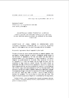 Akceptacja norm prawnych a opinie kandydat&oacute;w do zawodu nauczycielskiego o idei odpowiedzialności za zdrowie własne i innych = Acceptance of legal norms in comparison with teachers trainees` opinions on the idea of responsibility for one`s health and the health of others