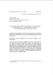 Music and mathematics in primary education. Development of knowledge and skills concerning magnitude features = Muzyka i matematyka w edukacji wczesnoszkolnej. Rozw&oacute;j wiedzy i umiejętności dotyczących cech wielkościowych