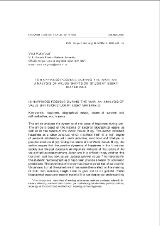 Is happiness possible during the war: an analysis of value shifts on student essay materials = Czy szczęście jest możliwe podczas wojny: analiza zmian wartości na materiałach esejowych dla student&oacute;w