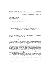 Samopoczucie w szkole uczni&oacute;w ze specjalnymi potrzebami edukacyjnymi w młodszym wieku szkolnym = School wellbeing of early school-age pupils with special educational needs