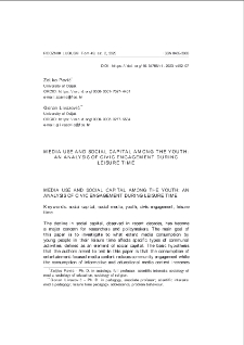 Media use and social capital among the youth: an analysis of civic engagement during leisure time = Korzystanie z medi&oacute;w a kapitał społeczny wśr&oacute;d młodzieży: analiza aktywności obywatelskiej w czasie wolnym