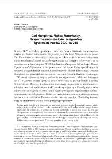 Carl Humphries, Radical Historicality. Perspectives from the Later Wittgenstein - recenzja