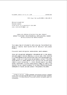 Analiza opinii student&oacute;w na temat efektywności reintegracji społecznej os&oacute;b wykluczonych społecznie = The analysis of students` opinions on the effectiveness of social reintegration of socially excluded people