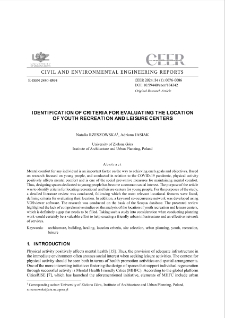 Identification of Criteria for Evaluating the Location of Youth Recreation and Leisure Centers