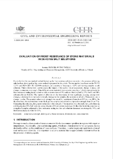 Evaluation of Frost Resistance of Stone Materials in De-icing Salt Solutions