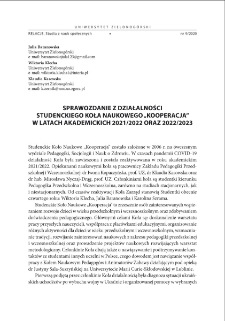 Sprawozdanie z działalności Studenckiego Koła Naukowego "Kooperacja" w latach akademickich 2021/2022 oraz 2022/2023 = Report on the activities of the Student Scientific Club "Cooperation" in the academic years 2021/2022 and 2022/2023